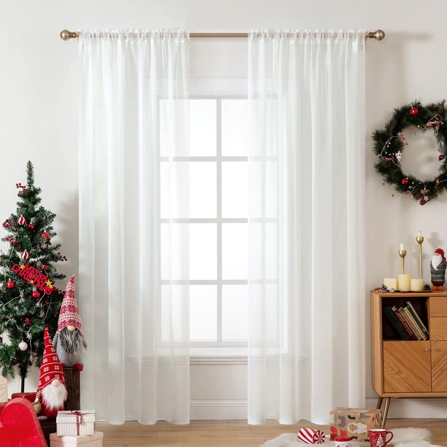 Furina 2 Panels Solid Color White Sheer Window Curtains Elegant Window Voile Panels for Bedroom Living