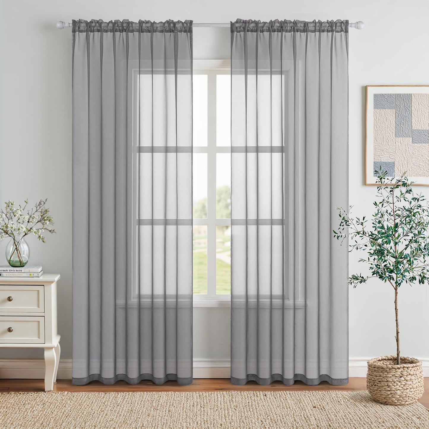 Furina 2 Panels Solid Color White Sheer Window Curtains Elegant Window Voile Panels for Bedroom Living