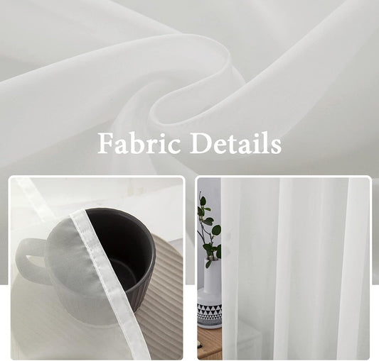 Furina 2 Panels Solid Color White Sheer Window Curtains Elegant Window Voile Panels for Bedroom Living