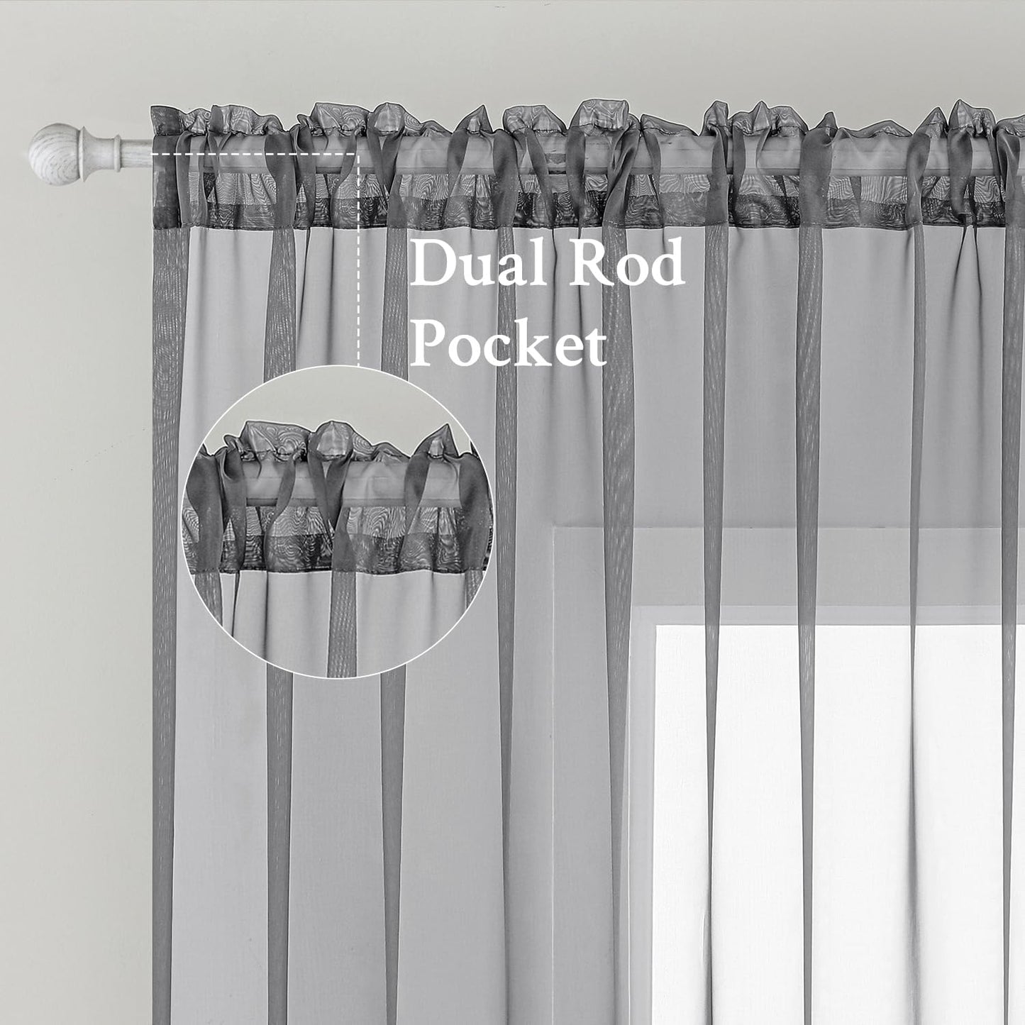 Furina 2 Panels Solid Color White Sheer Window Curtains Elegant Window Voile Panels for Bedroom Living