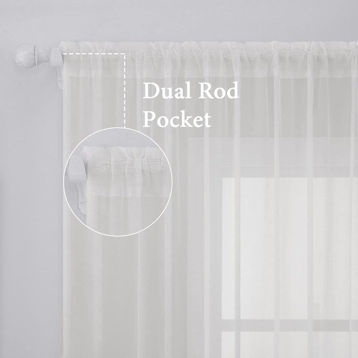 Furina 2 Panels Solid Color White Sheer Window Curtains Elegant Window Voile Panels for Bedroom Living