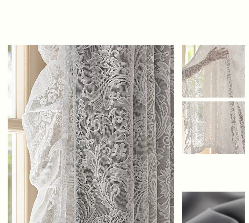 Furina Lace curtain fabric+ cotton cutains grey 90% Light-Blocking Curtains, with Transparent Covering Layer for Mixed Double-layer Curtain Insulation,suitable for bedroom grey curtains, with ties.