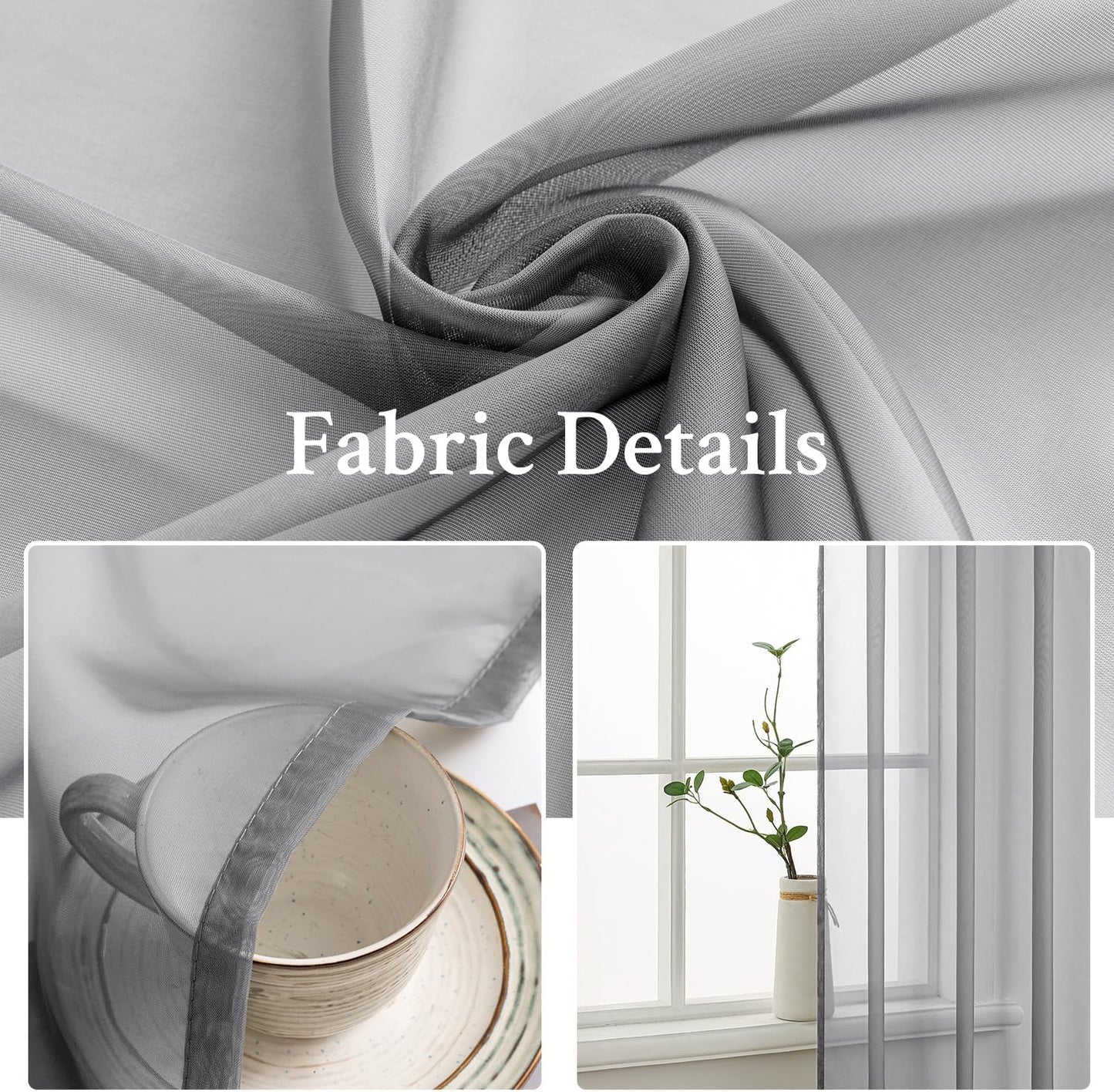 Furina 2 Panels Solid Color White Sheer Window Curtains Elegant Window Voile Panels for Bedroom Living