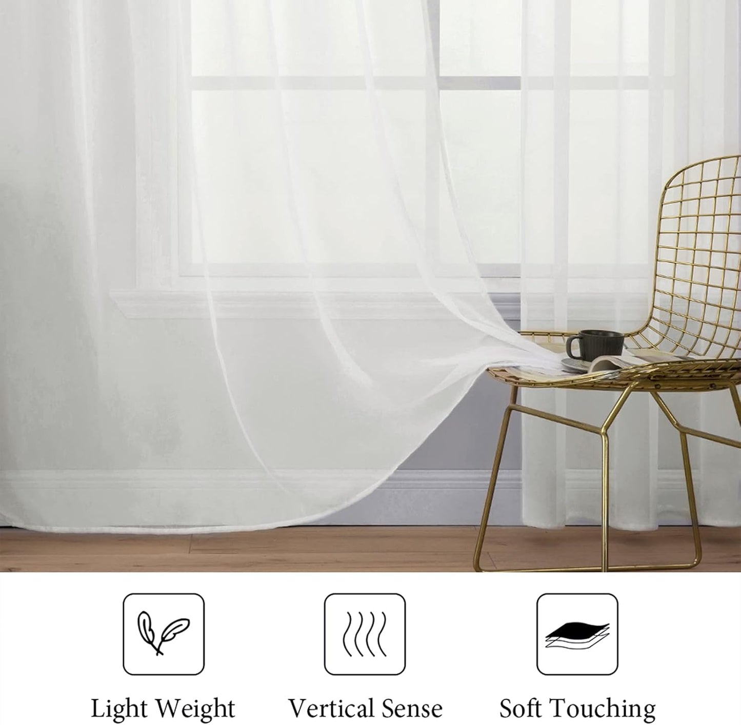 Furina 2 Panels Solid Color White Sheer Window Curtains Elegant Window Voile Panels for Bedroom Living