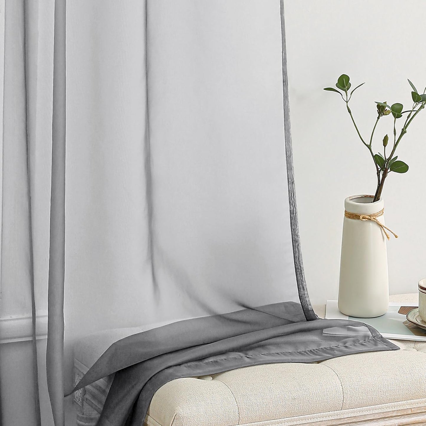 Furina 2 Panels Solid Color White Sheer Window Curtains Elegant Window Voile Panels for Bedroom Living