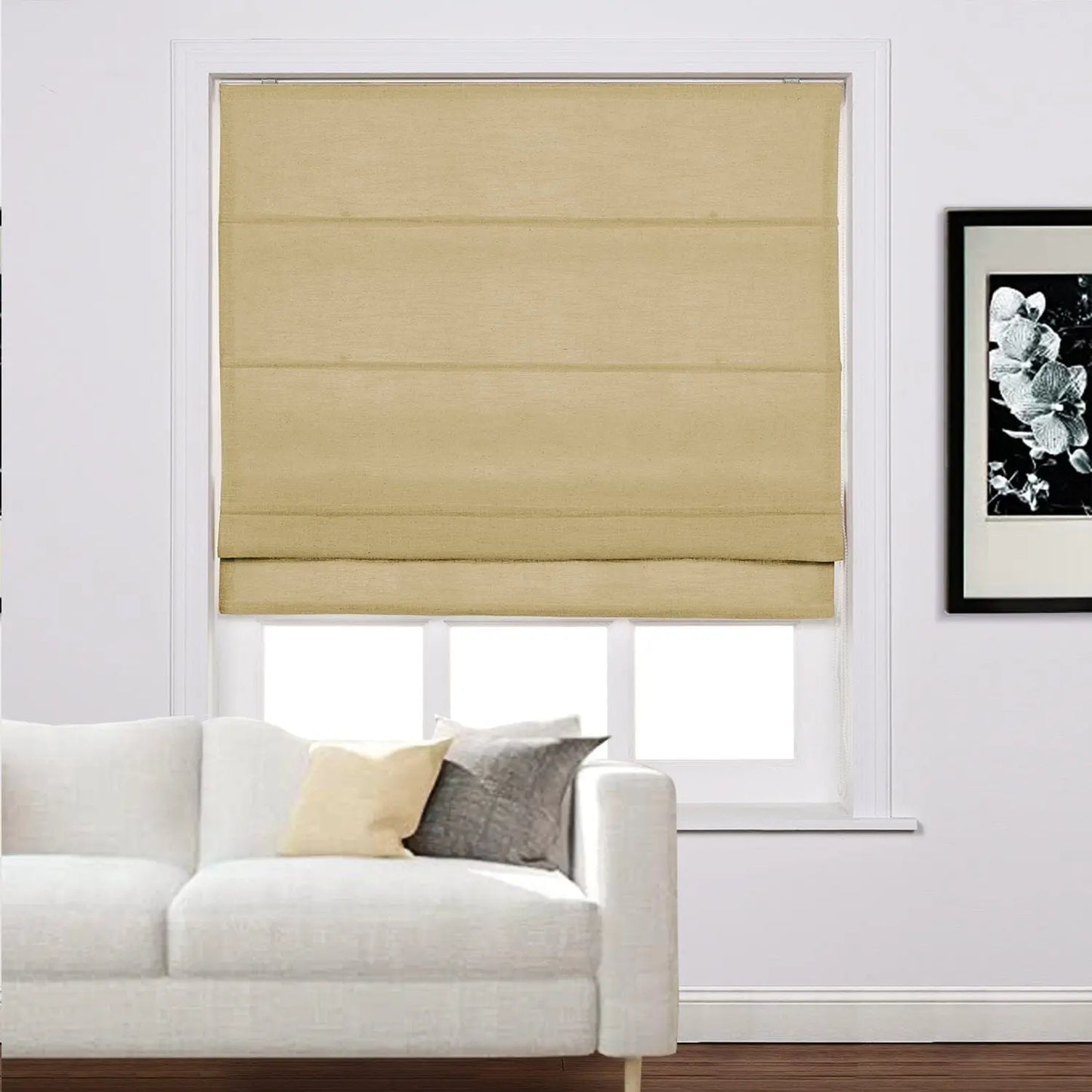 Furina Corded Roman Shades for Windows, Light Filtering and Heat Blocking Roman Blinds for Home Living Room Door Bedroom, Linen Textured