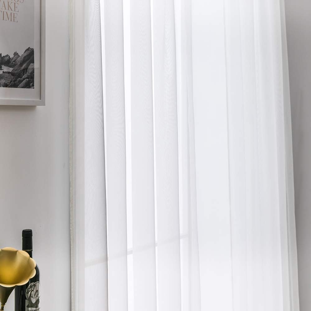 Furina 2 Panels Solid Color White Sheer Window Curtains Elegant Window Voile Panels for Bedroom Living