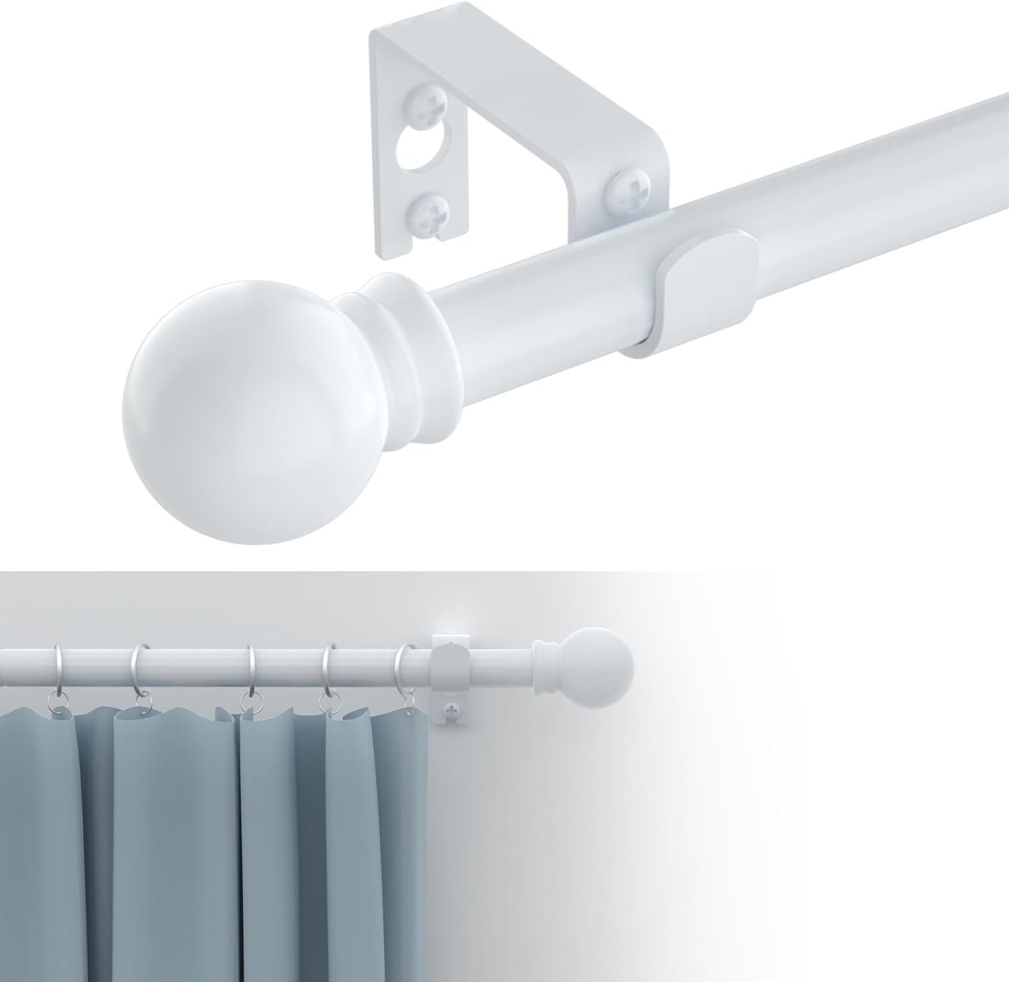 Furina Curtain Rods for windows  5/8 inch Decorative Curtain Rod Set, Matte Black And White Splicing Heavy Duty Metal Curtain Rod with Brackets