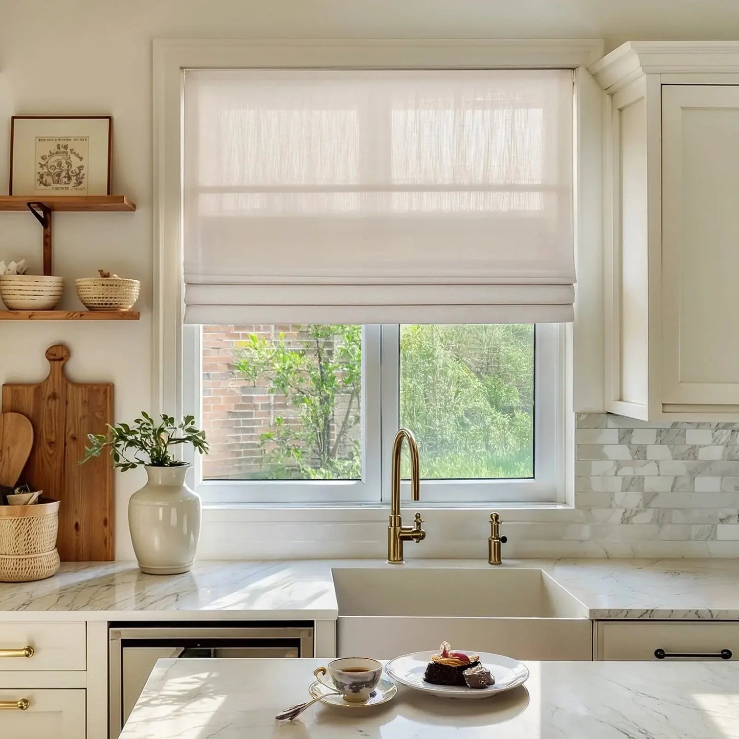Furina Corded Roman Shades for Windows, Light Filtering and Heat Blocking Roman Blinds for Home Living Room Door Bedroom, Linen Textured