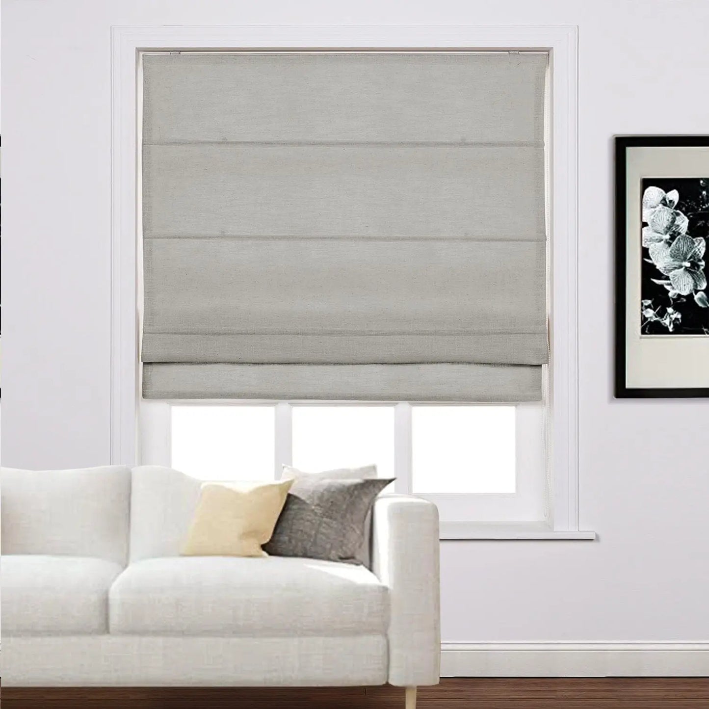 Furina Corded Roman Shades for Windows, Light Filtering and Heat Blocking Roman Blinds for Home Living Room Door Bedroom, Linen Textured