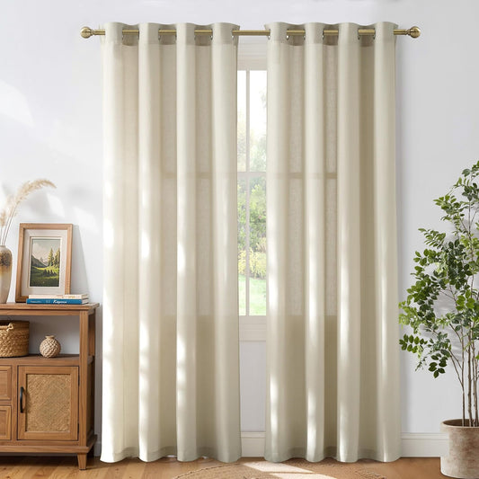 Furina FlaxHB Linen Curtains 1pcs Vertical Drapes Privacy Added with Light Filtering Window Treatments for Bedroom/Living Room, Natural