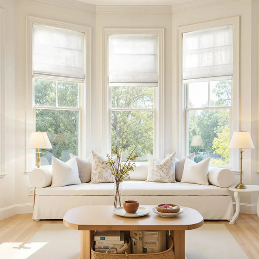 Furina Corded Roman Shades for Windows, Light Filtering and Heat Blocking Roman Blinds for Home Living Room Door Bedroom, Linen Textured